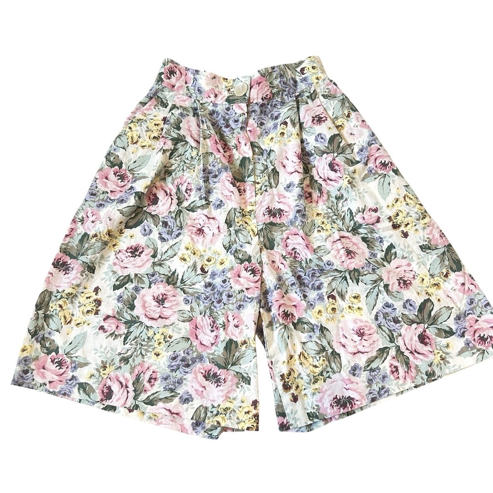 Vtg Made USA Susan Graver Floral Shorts Sz M High Rise Pleated Bermuda 25" Waist